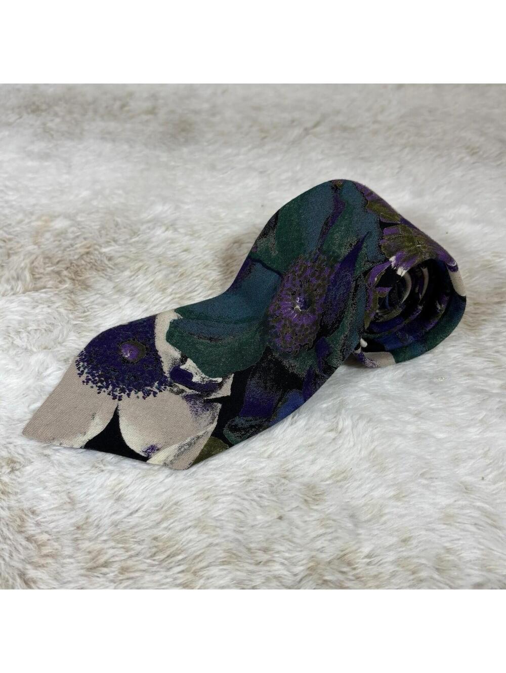 Mens Floral Tie Oaktree Purple Green Abstract Pattern Necktie